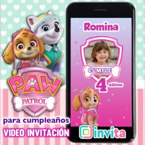Skye PAW Patrol - Invitación Cumpleaños Niña - Video/Animada/Digital